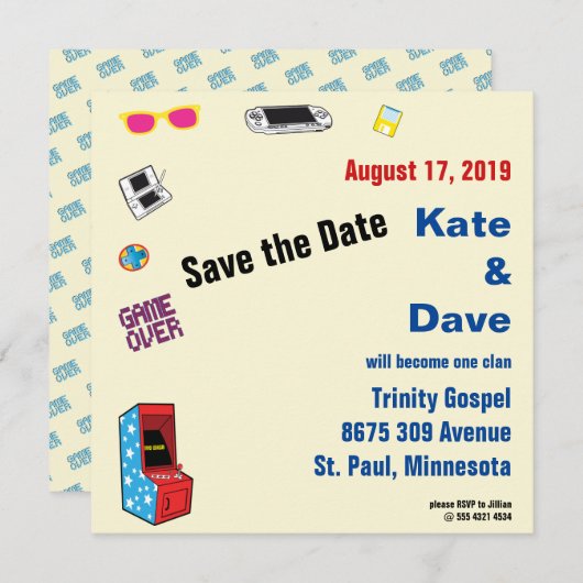 Leuke Retro Video Gamer 🎮💍 Trouwen Save The Date (Voorkant / Achterkant)