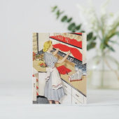 Leuke retro vintage schoonmaakster feestdagenkaart (Staand voorkant)