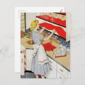 Leuke retro vintage schoonmaakster feestdagenkaart (Voorkant / Achterkant)