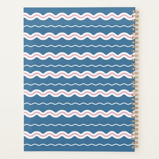 Leuke Retro Wavy Blauwe Walvis Roze Gum Bubbles Planner (Achterkant)
