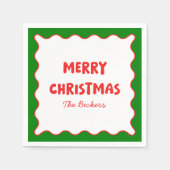 Leuke Retro Wavy Rood en Groen Custom Chic Kerstmi Servet (Voorkant)