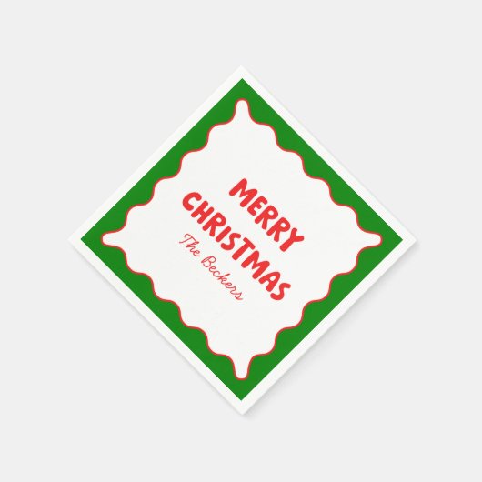 Leuke Retro Wavy Rood en Groen Custom Chic Kerstmi Servet (Hoek)