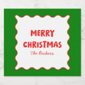 Leuke Retro Wavy Rood en Groen Custom Chic Kerstmi Sparkling Wijnetiket (Enkel label)