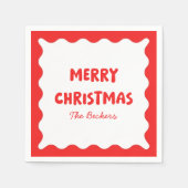 Leuke Retro Wavy Rood en Wit Custom Chic Kerstmis Servet (Voorkant)