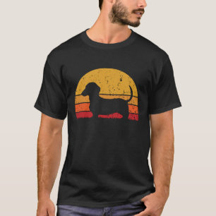 Leuke retro zonsondergang teckel t-shirt