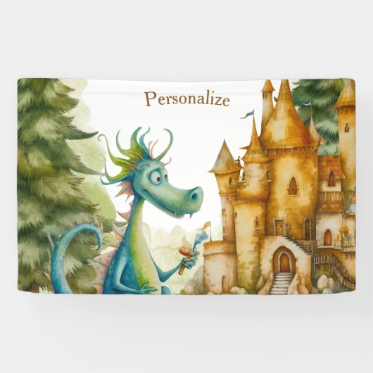 Leuke ridder drakenburcht verjaardagsfeestje Kinde Spandoek (Horizontaal)