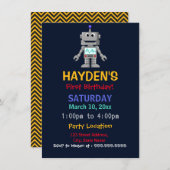 Leuke Robot Eerste Verjaardag Uitnodiging (Voorkant / Achterkant)