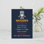 Leuke Robot Eerste Verjaardag Uitnodiging (Staand voorkant)