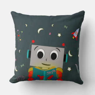 Leuke robot lezen boek met aangepaste naam kussen