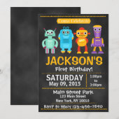 Leuke Robot Schoolbord Stijl Uitnodiging (Voorkant / Achterkant)