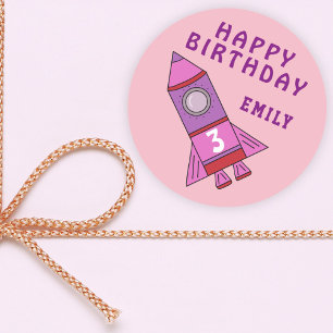 Leuke Rocket Pink Kinder Meisje Happy Birthday Ronde Sticker