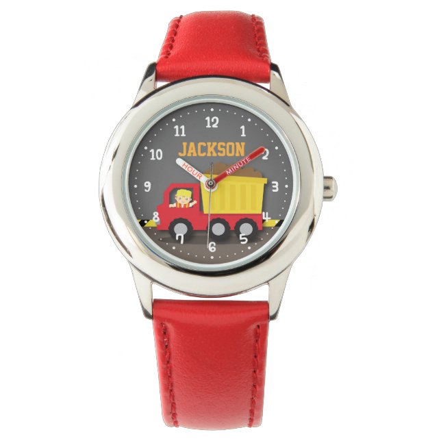 Leuke Rode Dump Truck Bouwer Jongen Horloge (Voorkant)