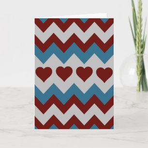 Leuke rode en blauwe harten Chevron Patroon Feestdagen Kaart