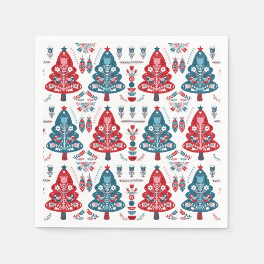 Leuke rode en blauwe kerstboom Nordic Pattern Servet (Voorkant)