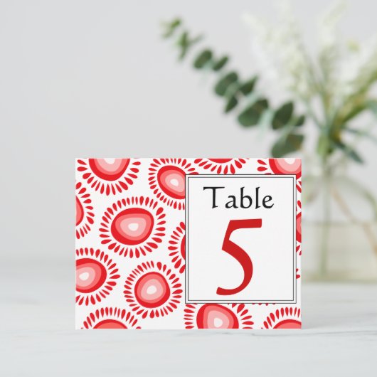 Leuke rode funky bloem Tafel Nummer Ansichtkaart Briefkaart (Staand voorkant)