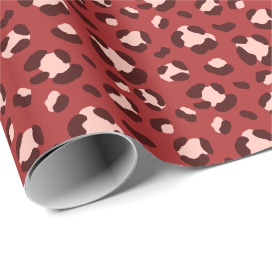 Leuke rode mix kerst luipaard print cadeaupapier (Rol Hoek)