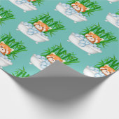 Leuke rode panda in bubbel bad bad bamboe grappig cadeaupapier (Hoek)