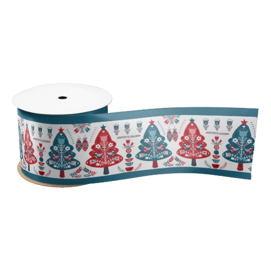 Leuke Rode Scandinavische Kerstboom Folk Art Lint (Spoel)