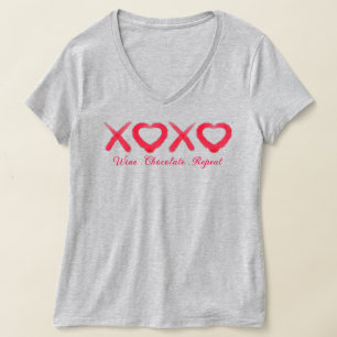 Leuke rode versleten XOXO liefdeskusjes wijn choco T-shirt