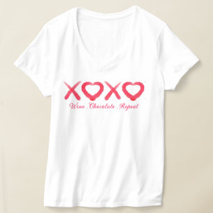 Leuke rode versleten XOXO liefdeskusjes wijn choco T-shirt