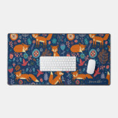 Leuke rode vossen en retro bloemen patroon bureaumat (Keyboard & Muis)