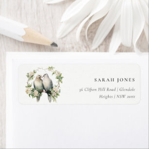 Leuke romantische Tortelduifjes botanische krans a Etiket