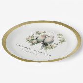 Leuke romantische Tortelduifjes Botanische krans b Papieren Bordje (Gekanteld)
