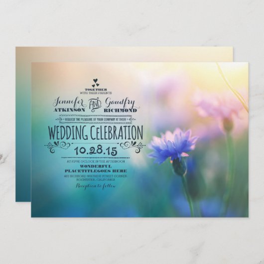 Leuke romantische wilde bloemen bruiloft uitnodigi kaart (Voorkant / Achterkant)