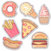 Leuke rommel junkfood strips naam & monogram op ma sticker (Voorkant)