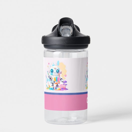 Leuke rommelige robot schilderij leuke spatten waterfles (Voorkant)