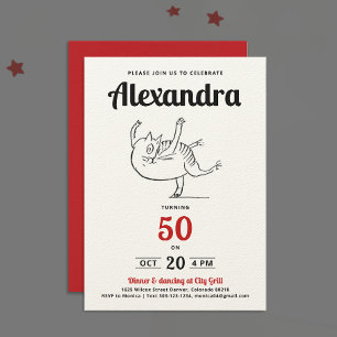 Leuke Rood Zwart Wit Kat Dans 50e Verjaardag Schet Kaart