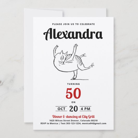 Leuke Rood Zwart Wit Kat Dans 50e Verjaardag Schet Kaart (Voorkant)