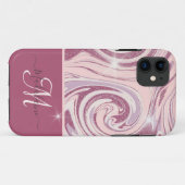 Leuke Roos Gouden Glitter Monogram iPhone Case (Achterkant (horizontaal))