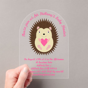 Leuke Roze Baby Meisje Egel Baby Shower Acryl Uitnodigingen