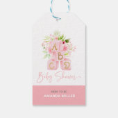 Leuke roze bloem-versierde alfabet blokken cadeaulabel (Achterkant)