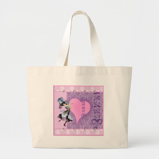 Leuke Roze Bloemen Elf Accessoires - voeg naam toe Grote Tote Bag (Voorkant)