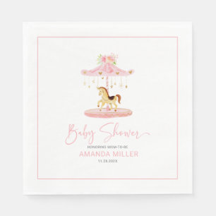 Leuke roze bloemversierde pony carrousel servet