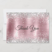 Leuke roze blos zilver namaak glinster bedankkaart (Voorkant)