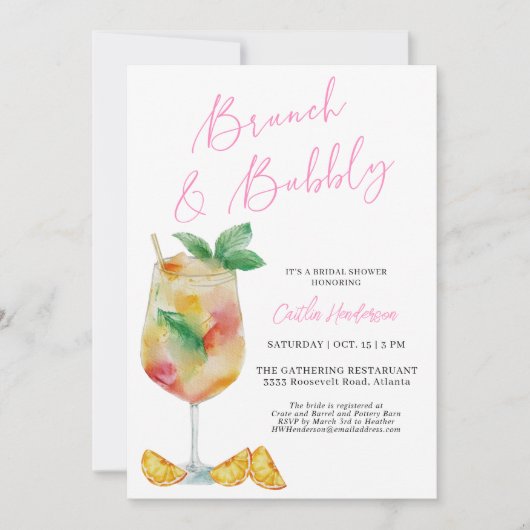 Leuke Roze Brunch en Bruisende Champagne Bruiloft Kaart (Voorkant)