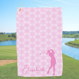Leuke roze dames gofler aangepaste naam dames golfhanddoek