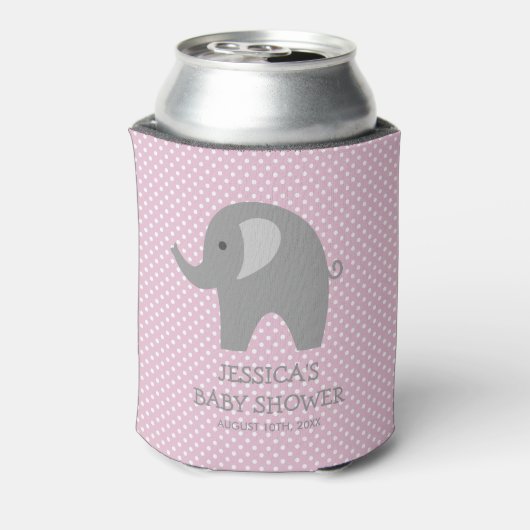 Leuke roze en grijze olifant baby shower koelbox blikjeskoeler (Blikje Achterkant)