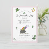 Leuke roze en groene St Patrick's Day Lunch Kaart (Staand voorkant)