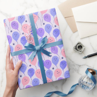 Leuke Roze en Paarse Speelse Ballonnen Cadeaupapier
