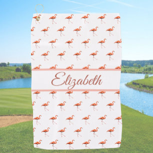 Leuke roze en witte flamingo voor dames met eigen golfhanddoek