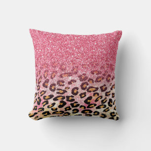 Leuke roze faux schittert luipaard dierlijke druk kussen