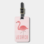 Leuke roze flamingo en strepen bagagelabel (Voorkant verticaal)