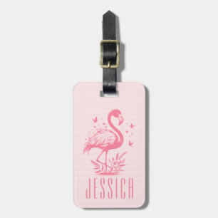 Leuke roze flamingo en strepen bagagelabel