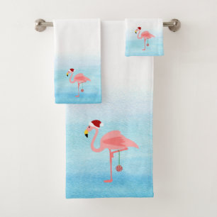Leuke roze flamingo In Kerst pet Bad Handdoek