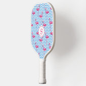 Leuke Roze Flamingo's Blauw & Wit Chevron Patroon Pickleball Paddle (Links)