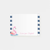 Leuke roze flamingo's, marineblauwe strepen post-it® notes (Voorkant)